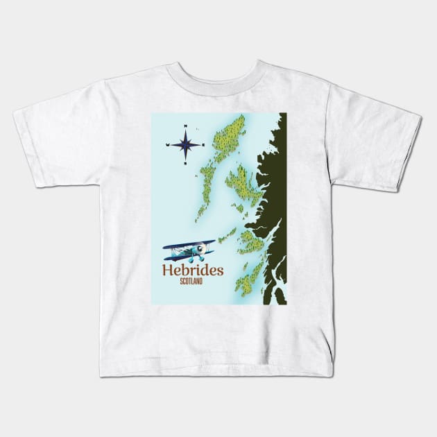 Hebrides Scotland Travel Map Kids T-Shirt by nickemporium1